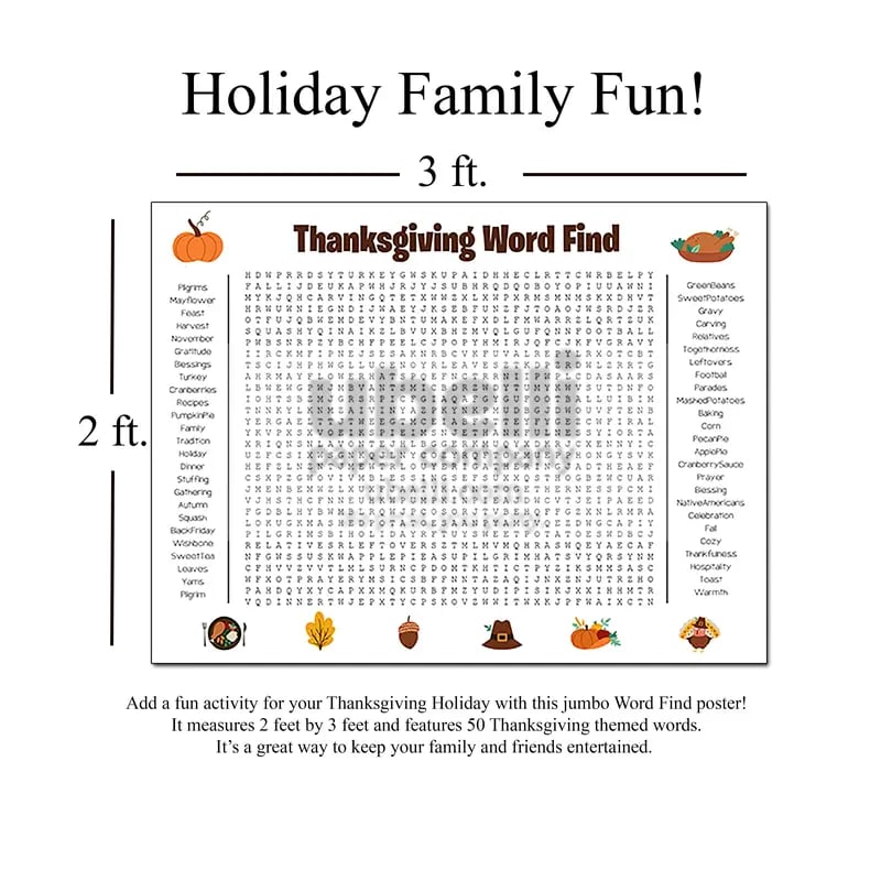 β° Jumbo Thanksgiving & Christmas Word Search Poster β Giant 36"x24" Wall Game! π
