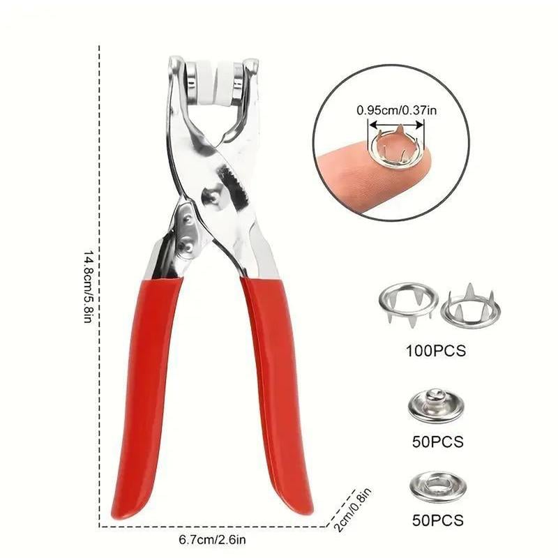 🧵 Sewing Kit with 100 Pcs Metal Buttons – Manual Pliers Tool Included