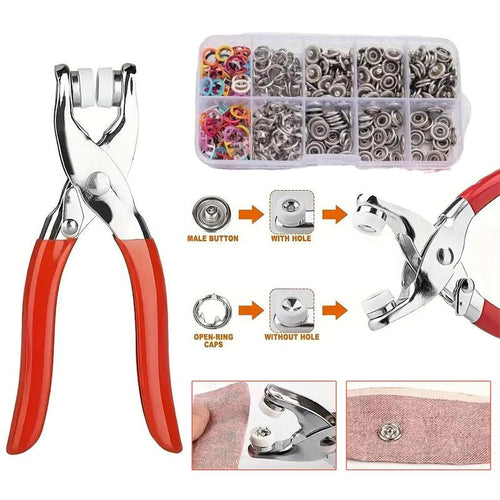 🧵 Sewing Kit with 100 Pcs Metal Buttons – Manual Pliers Tool Included