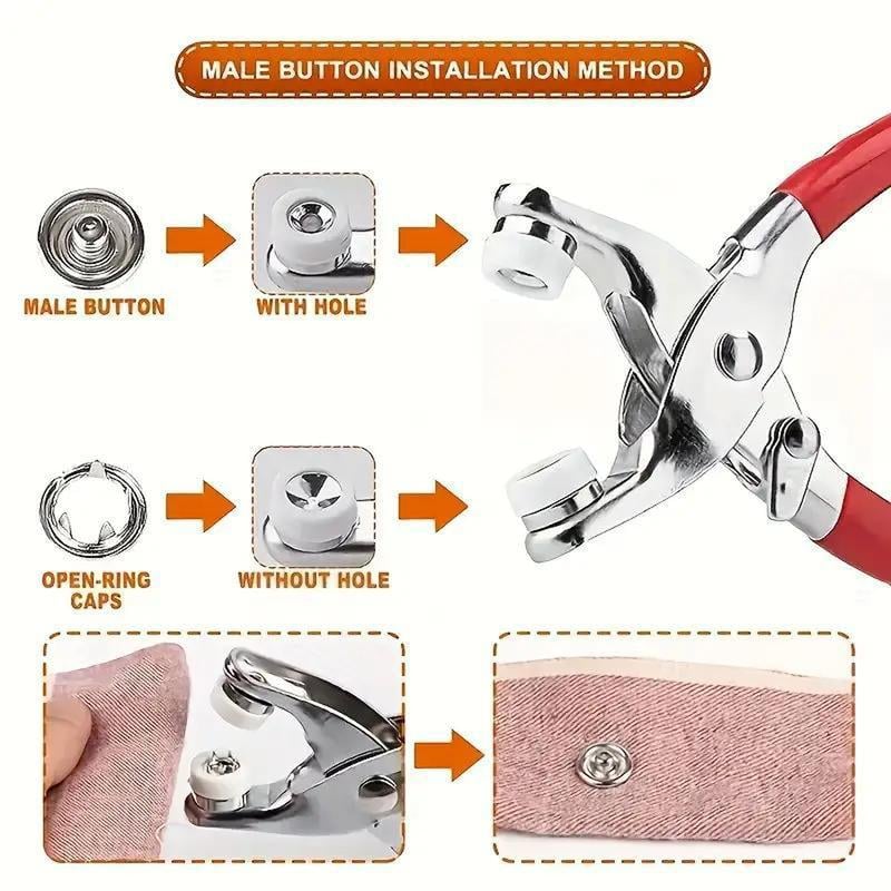 🧵 Sewing Kit with 100 Pcs Metal Buttons – Manual Pliers Tool Included
