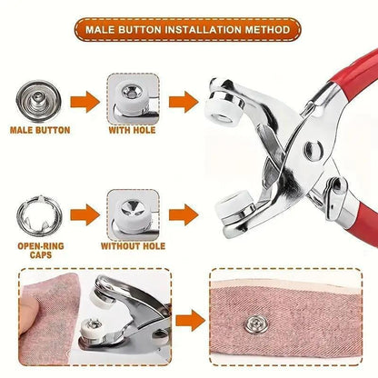 🧵 Sewing Kit with 100 Pcs Metal Buttons – Manual Pliers Tool Included